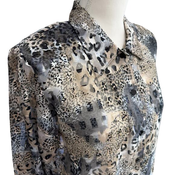 Vintage 80s TONI MARIE Blouse Size 6 Retro Animal Print Gold Thread Glam - Picture 6 of 11
